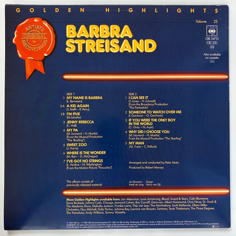 Barbra Streisand | Golden Highlights (LP) - Afbeelding 2
